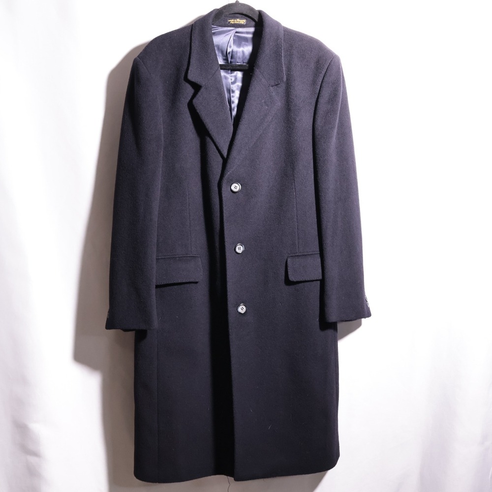 Vintage JG Hook Mens Navy‎ Blue Wool Overcoat Topcoat Size 42R Made in Hungary